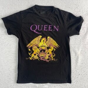 Queen Graphic T-Shirt Mens Small Black Official Merch Crest Logo Rock Band Tee